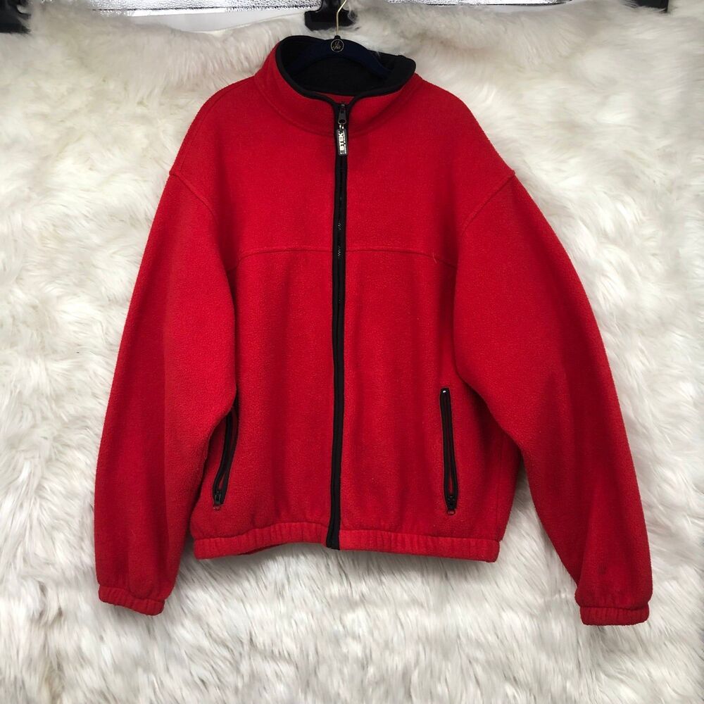 Eddie Bauer EBTEK Red Fleece Full Zip Jacket, Zip Pockets, Men’s SZ L Tall